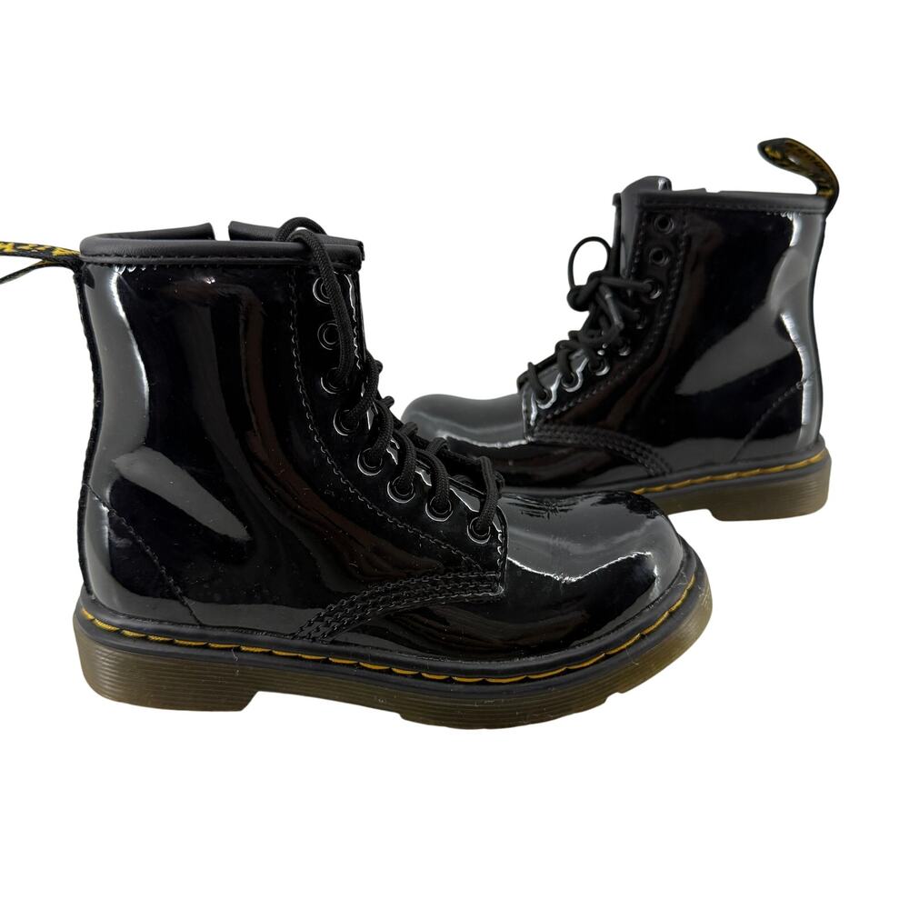 Dr. Martens Toddler Black Patent Leather Lace Up Combat Boots Size 9